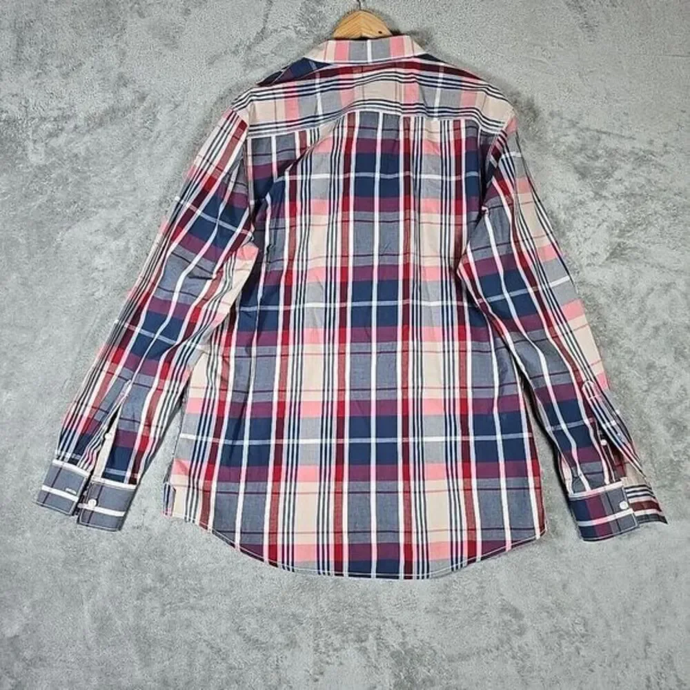 American Rag Shirt Mens Large Red Blue Tartan Plaid Button Up Long Sleeve Casual